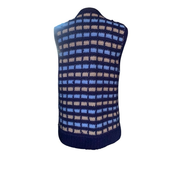 Vintage homemade blue and gray knit sweater vest approx size Large - Picture 4 of 6